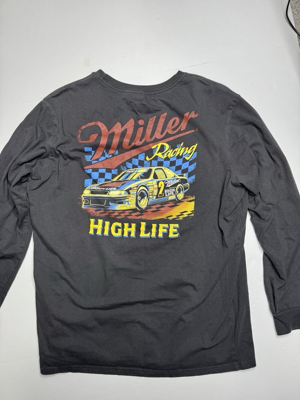 Miller High Life Racing Long Sleeve T Shirt Mens XL Black NASCAR Beer Graphic